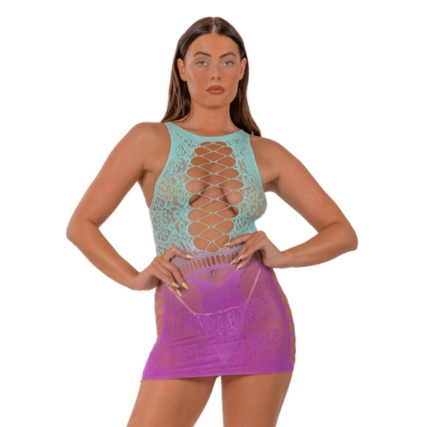 Lace by LJ Ombre Faux Lace Up Mini Dress Lace by LJ Ombre Faux Lace Up Mini Dress
